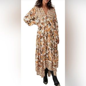 EUC free people yellow floral maxi dress size xs